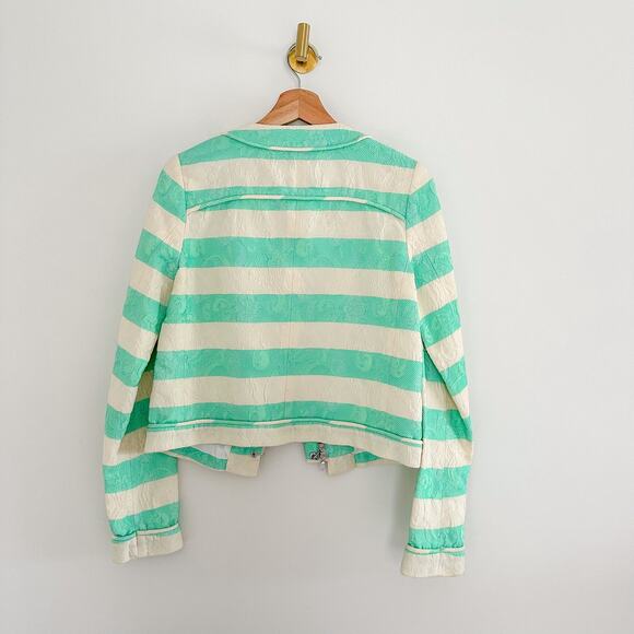 Thakoon Striped Pattern Zip Up Lined Blazer Jacket Green 2 - Picture 3 of 11